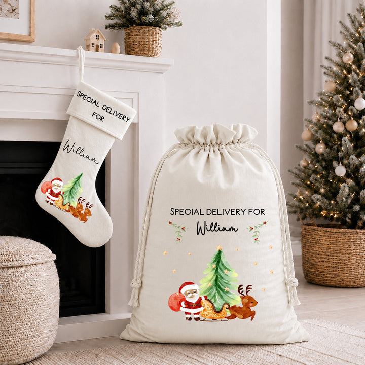 Personalised Santa Sleigh Special Delivery Santa Sack or Stocking