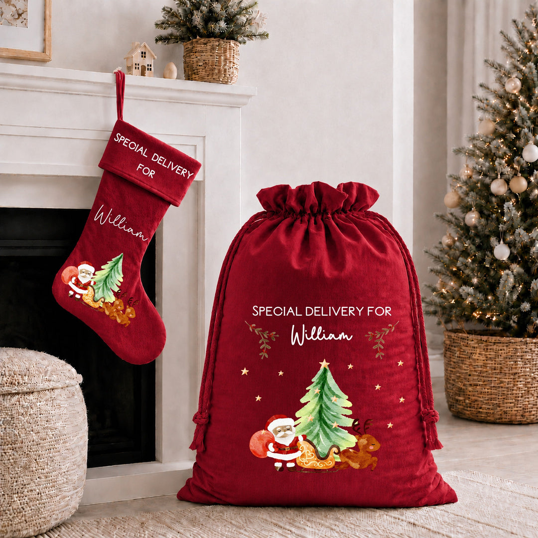 Personalised Santa Sleigh Special Delivery Santa Sack or Stocking