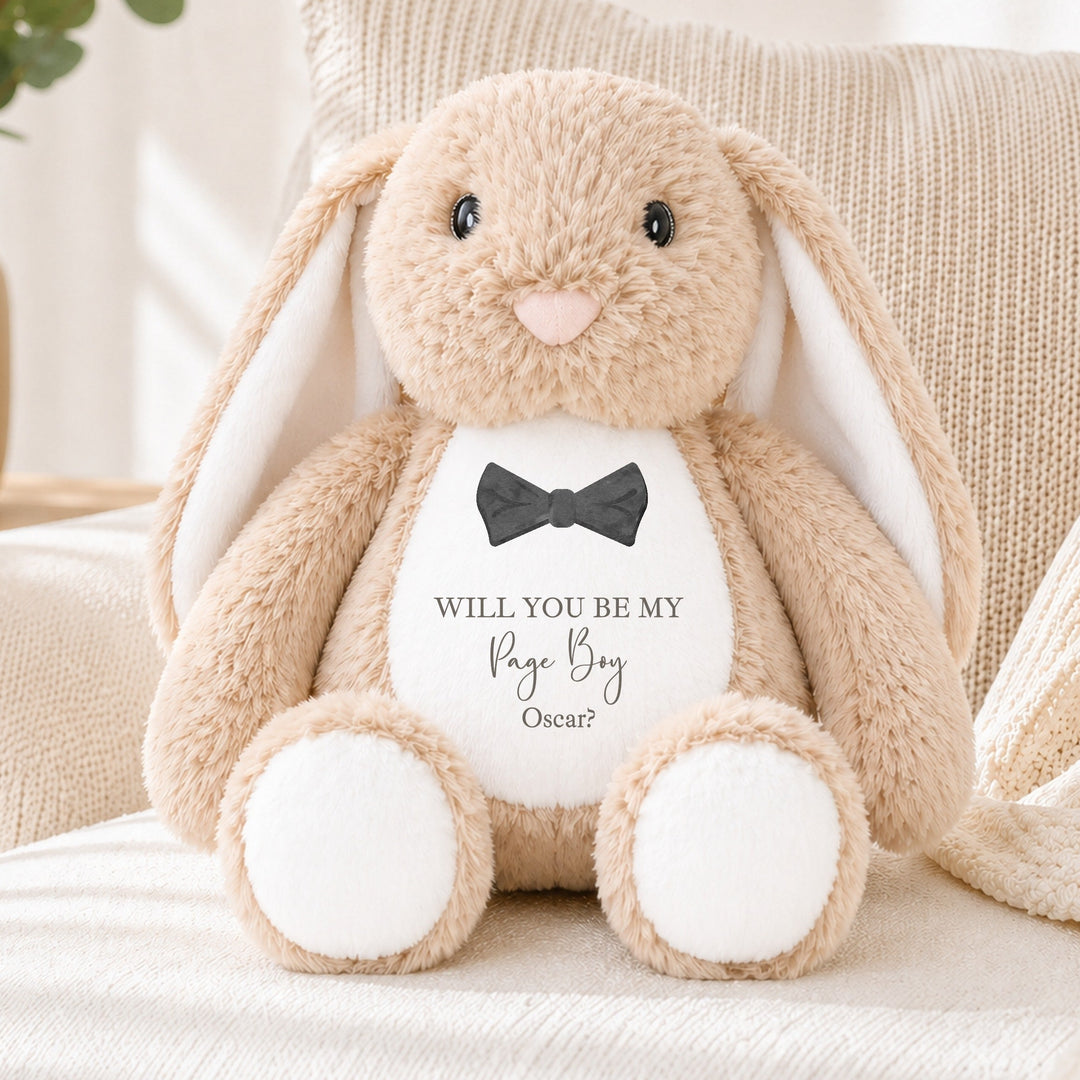 Personalised Black Bow Tie Will You Be My Page Boy Rabbit Teddy