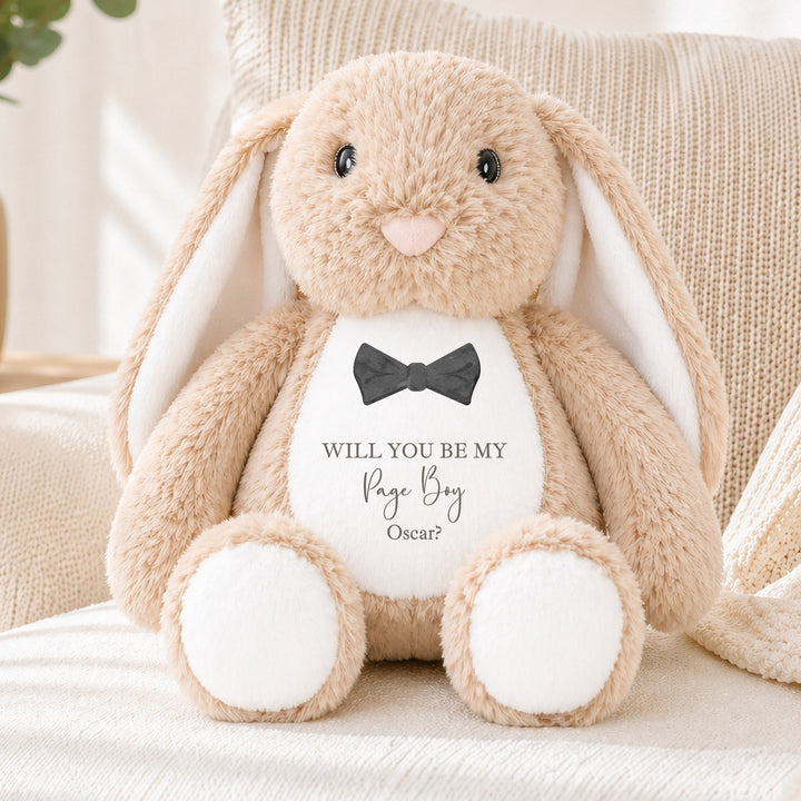 Personalised Black Bow Tie Will You Be My Page Boy Rabbit Teddy