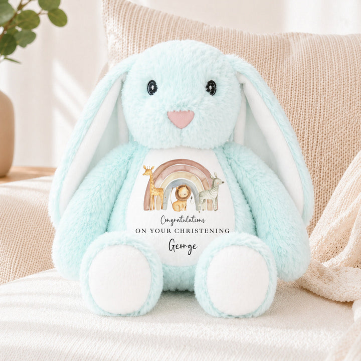 Personalised Jungle Rainbow Christening Day Soft Toy