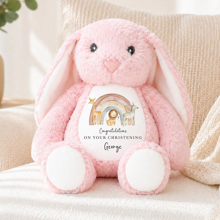 Personalised Jungle Rainbow Christening Day Soft Toy