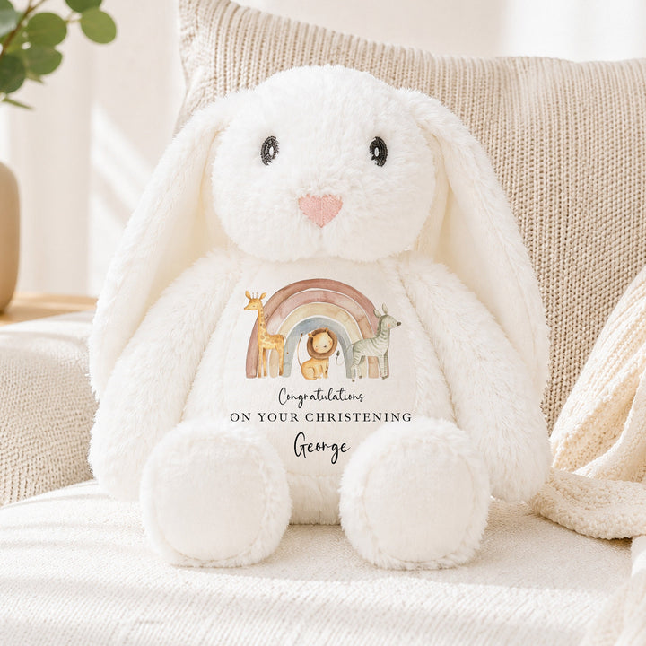 Personalised Jungle Rainbow Christening Day Soft Toy