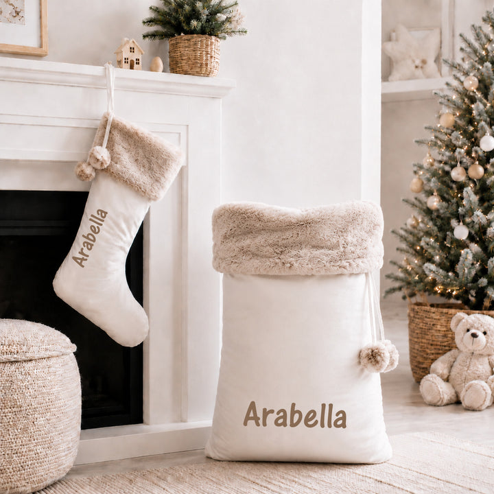 Personalised Fur Trim Christmas Name Stocking or Santa Sack