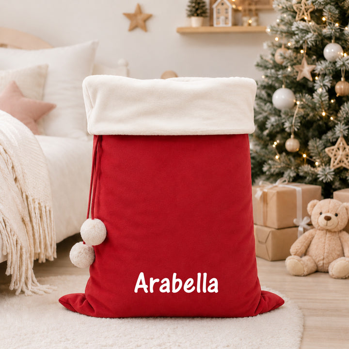 Personalised Fur Trim Christmas Name Stocking or Santa Sack