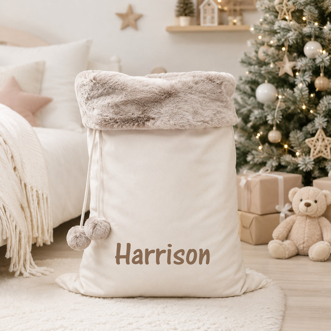 Personalised Fur Trim Christmas Name Stocking or Santa Sack
