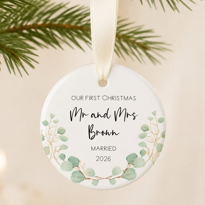 Personalised Our First Christmas Married Ceramic Christmas Bauble
