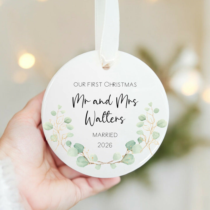 Personalised Our First Christmas Married Ceramic Christmas Bauble
