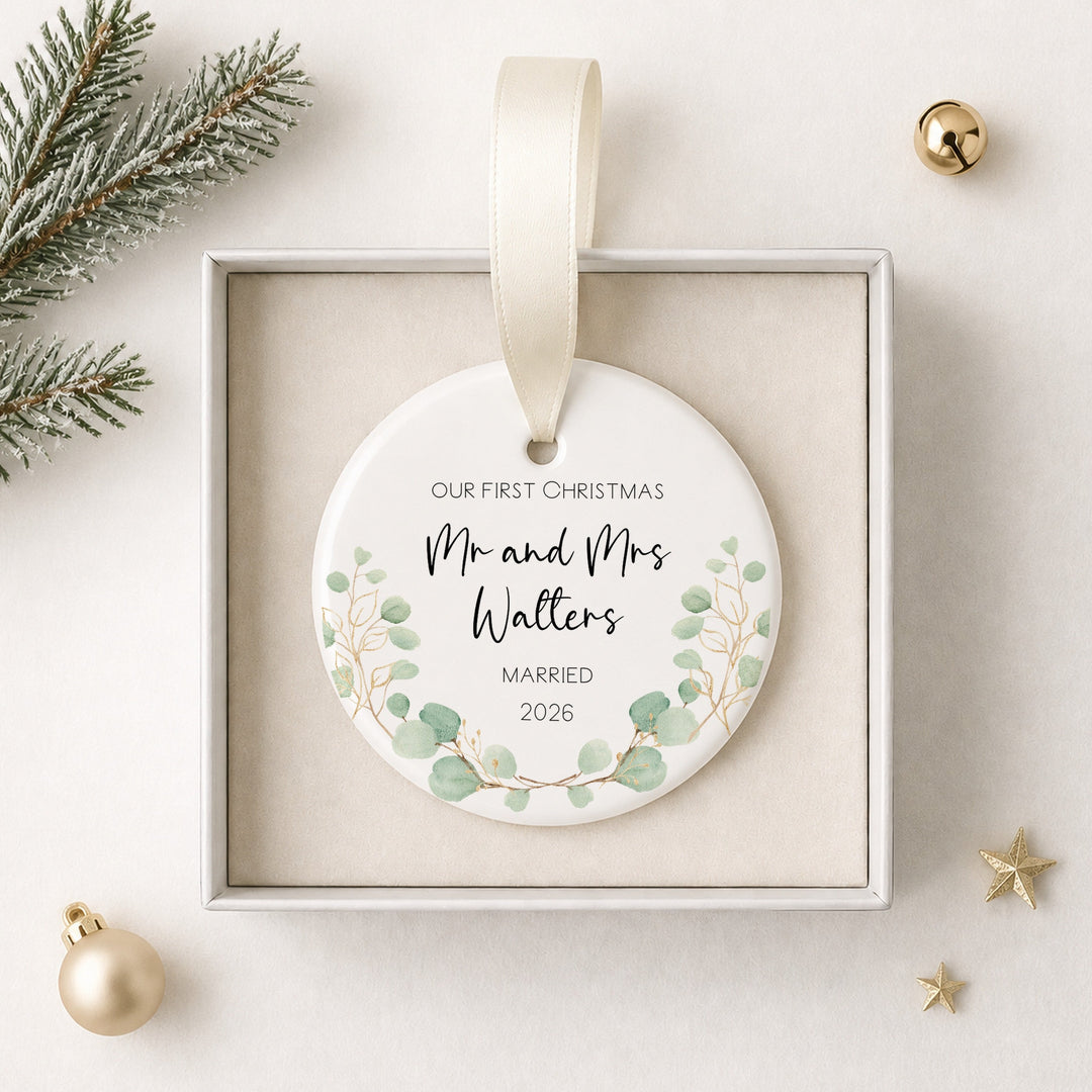 Personalised Our First Christmas Married Ceramic Christmas Bauble