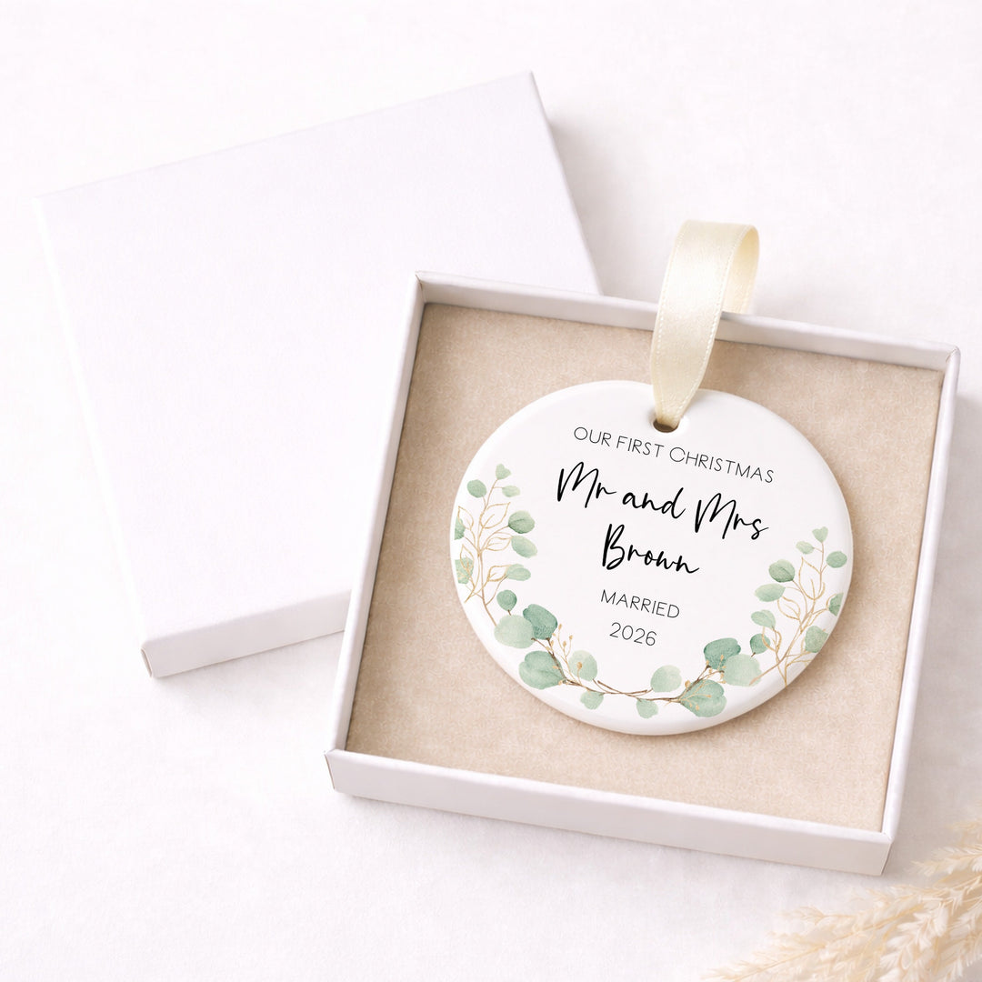 Personalised Our First Christmas Married Ceramic Christmas Bauble