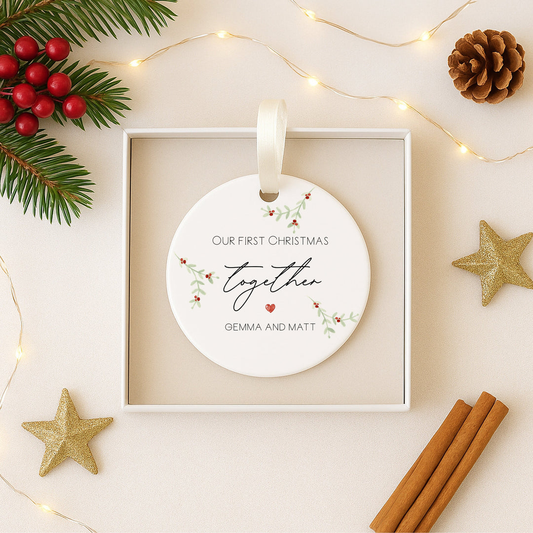 Personalised Our First Christmas Together Ceramic Christmas Bauble