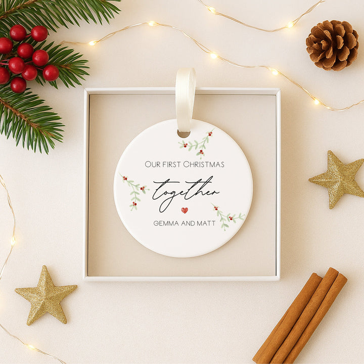 Personalised Our First Christmas Together Ceramic Christmas Bauble