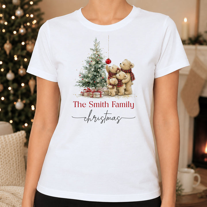 Personalised Family Teddy Matching Tartan Christmas Pyjamas