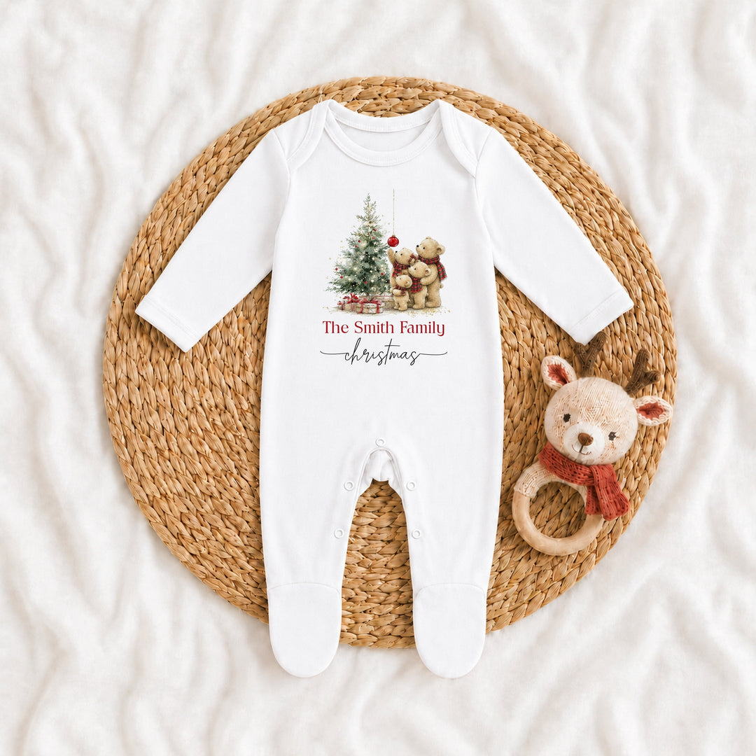 Personalised Family Teddy Matching Tartan Christmas Pyjamas