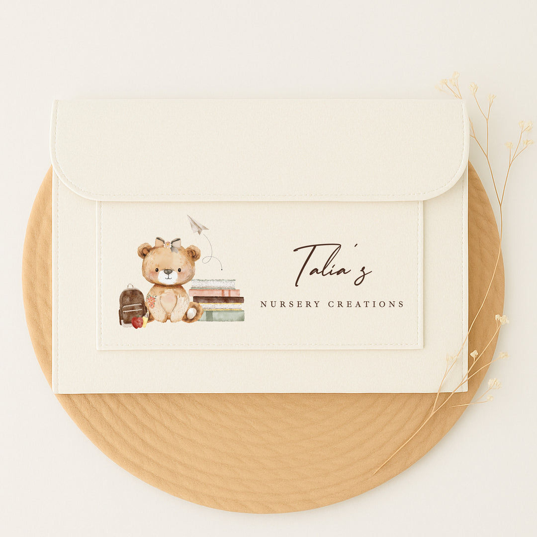 Personalised Bow Bear School Art Work Folder