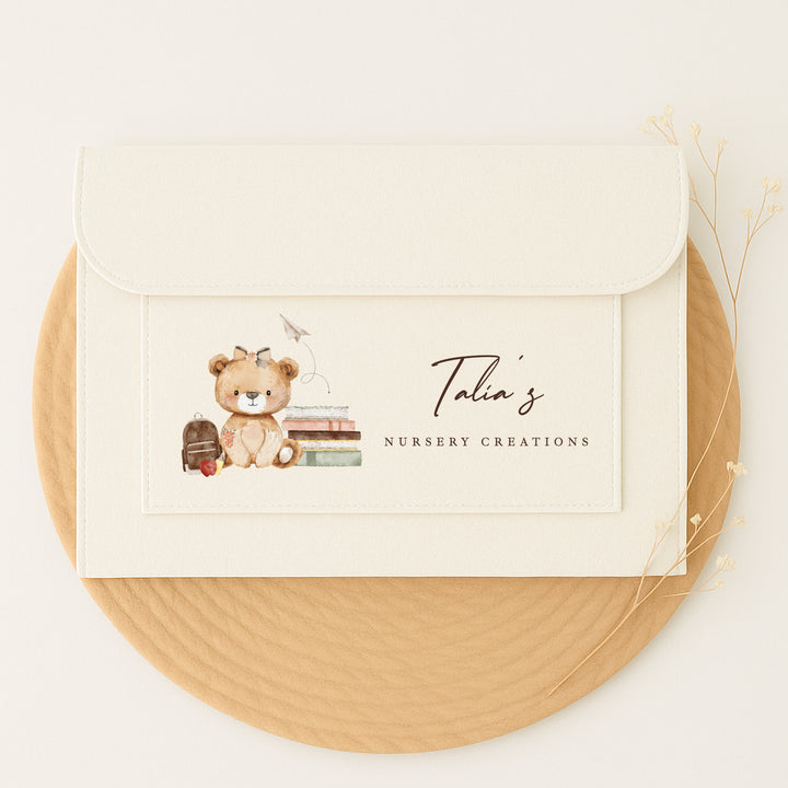 Personalised Bow Bear School Art Work Folder