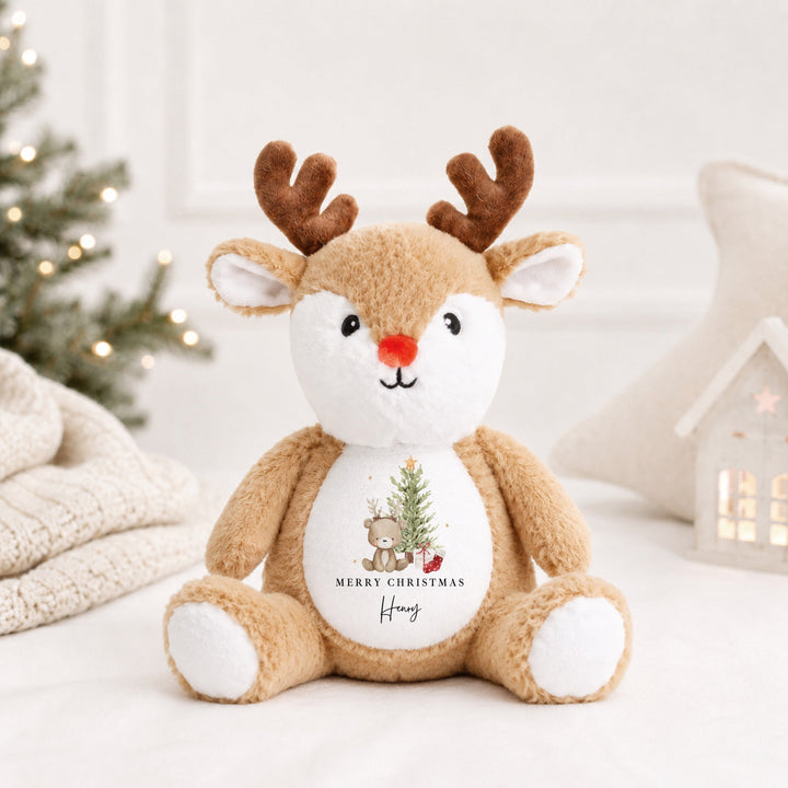 Personalised Bear Reindeer Tree Merry Christmas Soft Toy