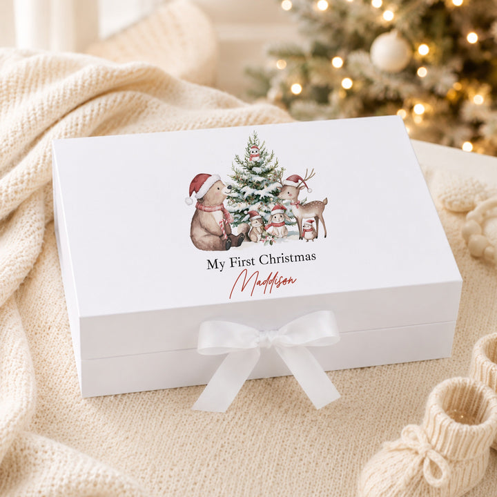 Personalised Woodlands Bear My First Christmas Eve Box