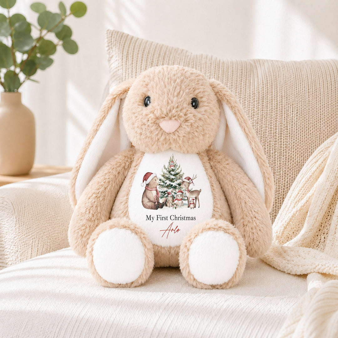 Personalised Woodland Bear Merry Christmas Soft Toy