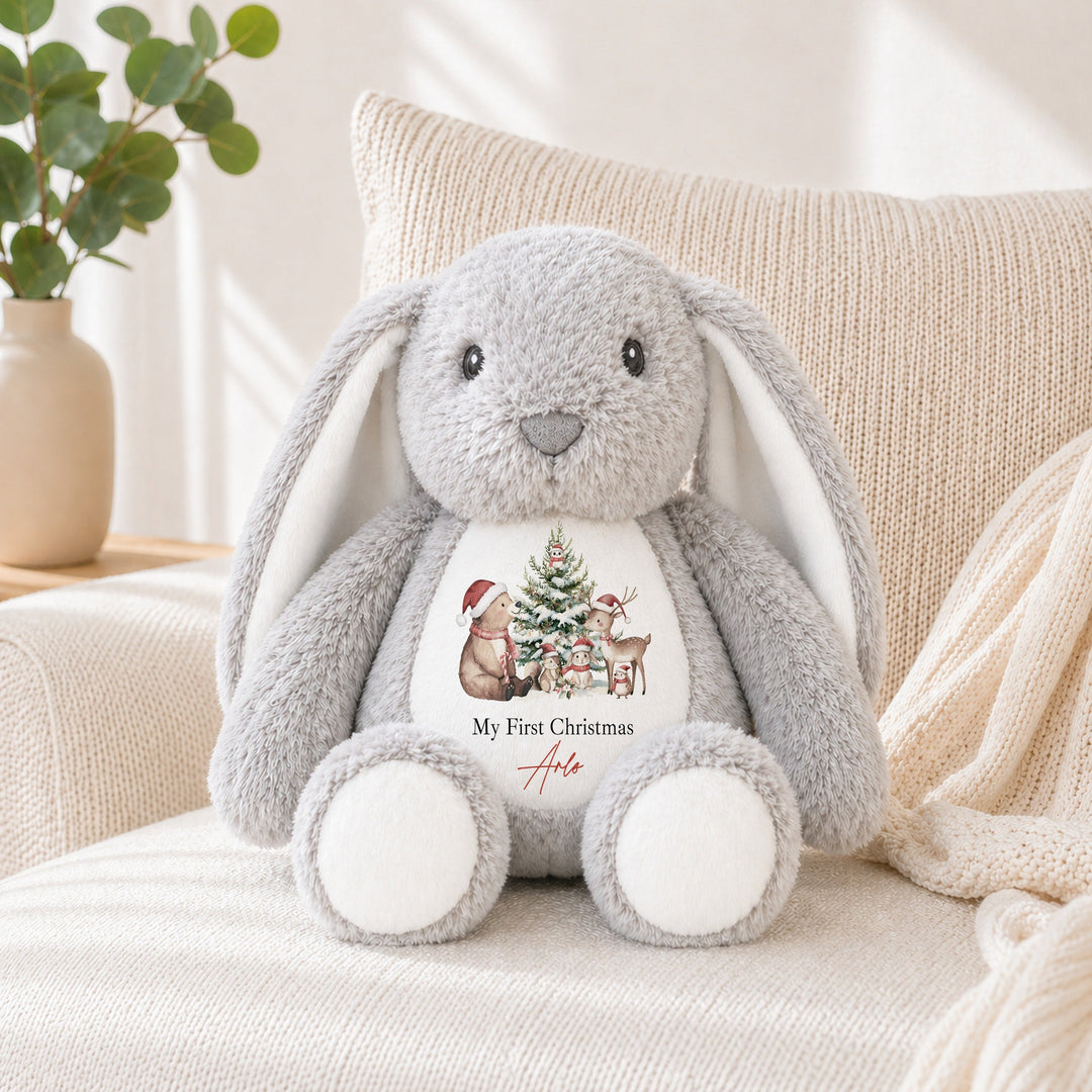 Personalised Woodland Bear Merry Christmas Soft Toy