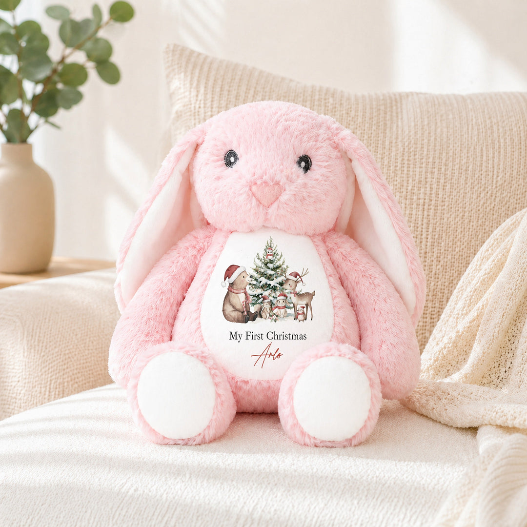 Personalised Woodland Bear Merry Christmas Soft Toy