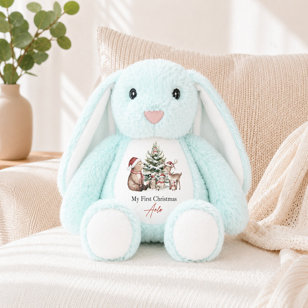 Personalised Woodland Bear Merry Christmas Soft Toy
