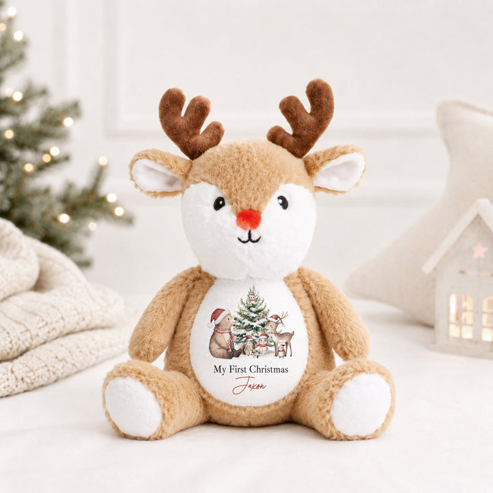 Personalised Woodland Bear Merry Christmas Soft Toy