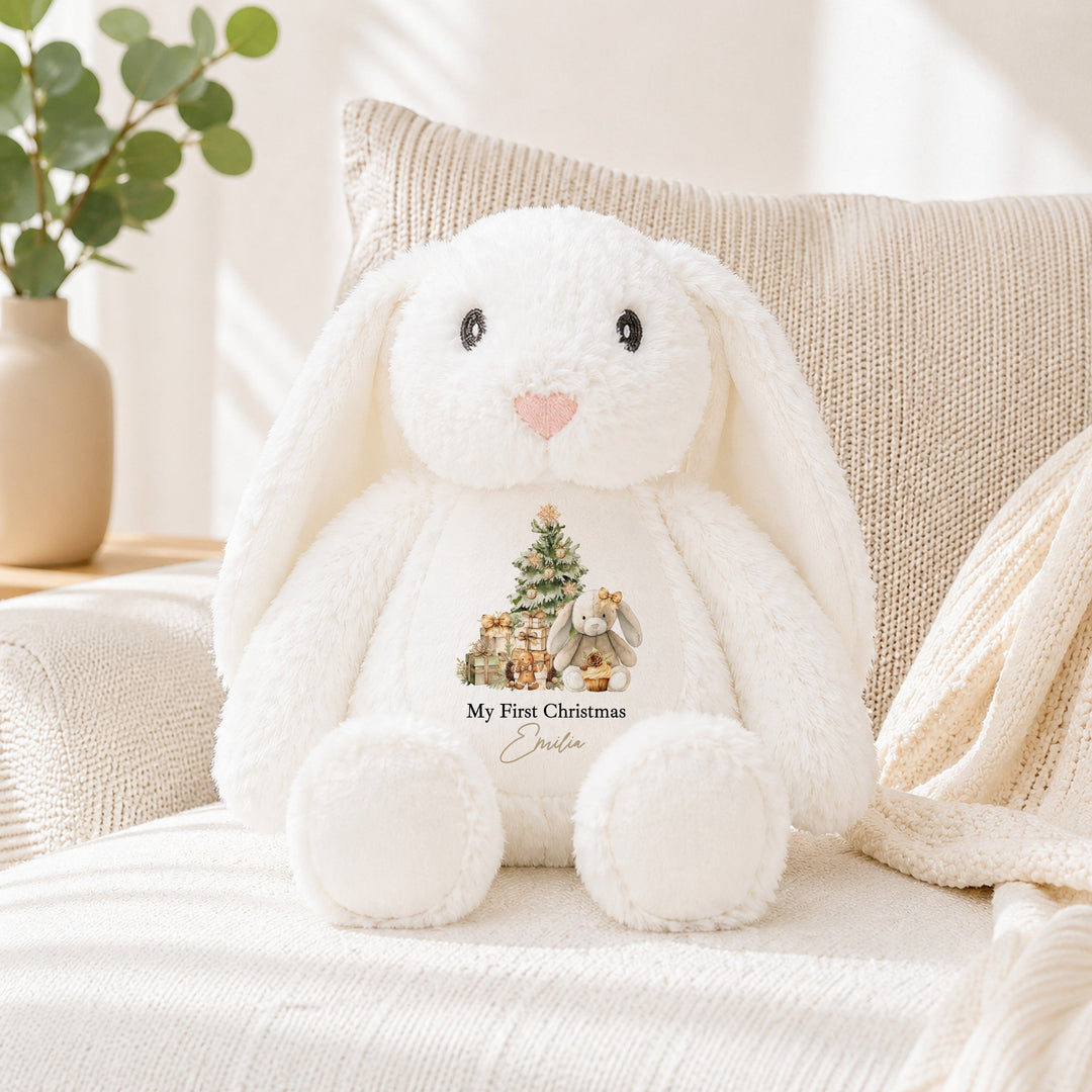 Personalised Beige Bunny Merry Christmas Soft Toy