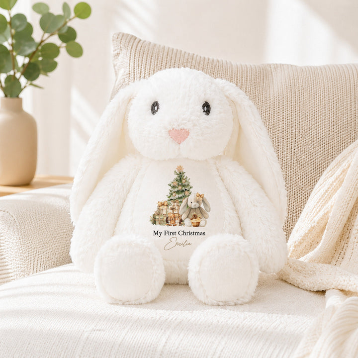 Personalised Beige Bunny Merry Christmas Soft Toy