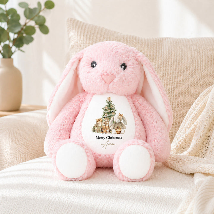 Personalised Beige Bunny Merry Christmas Soft Toy