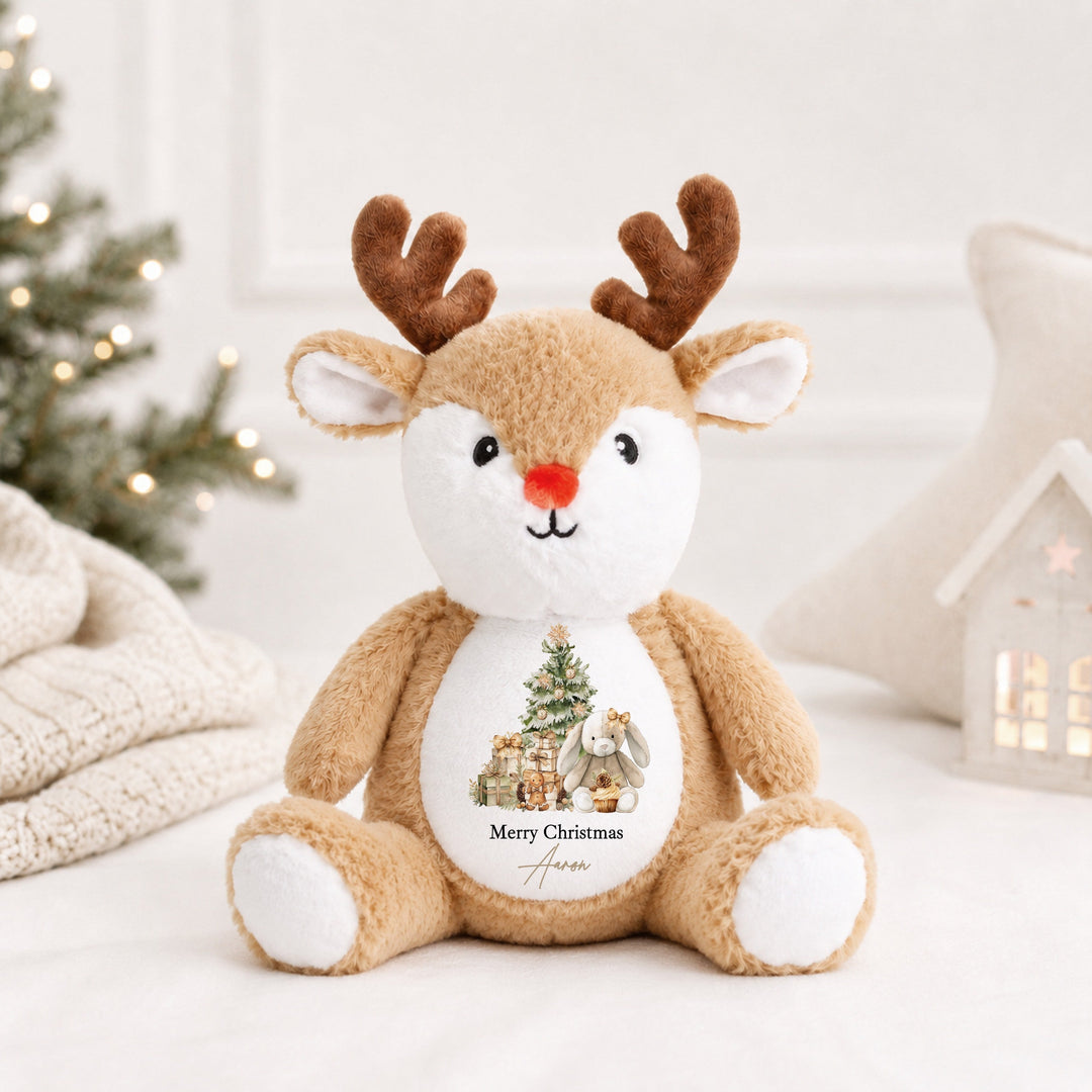 Personalised Beige Bunny Merry Christmas Soft Toy