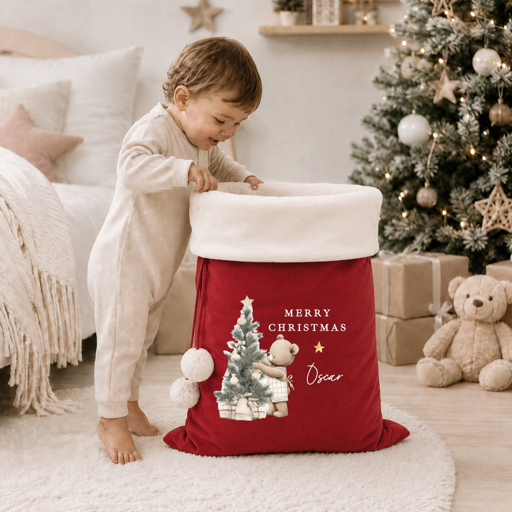 Personalised My First Christmas Beige Bear Stocking or Santa Sack