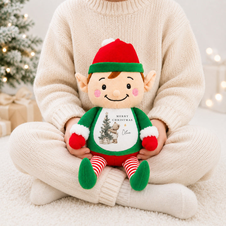 Personalised Beige Bear Tree Merry Christmas Soft Toy
