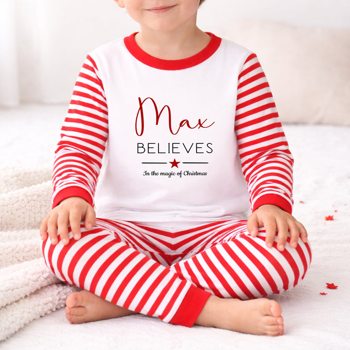 Personalised Red Star Believe In The Magic Of Christmas Pyjamas