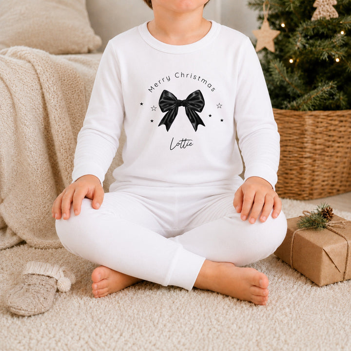Personalised Black Bow Merry Christmas Pyjamas
