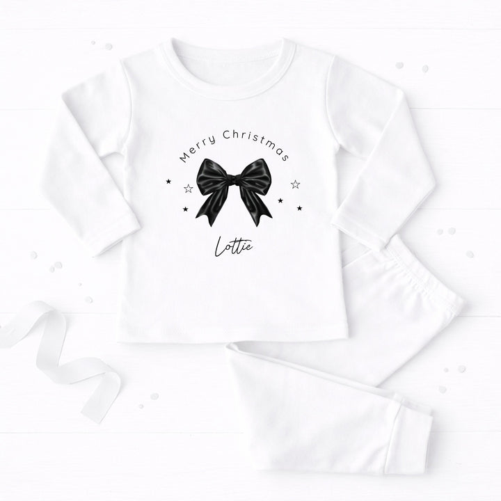 Personalised Black Bow Merry Christmas Pyjamas