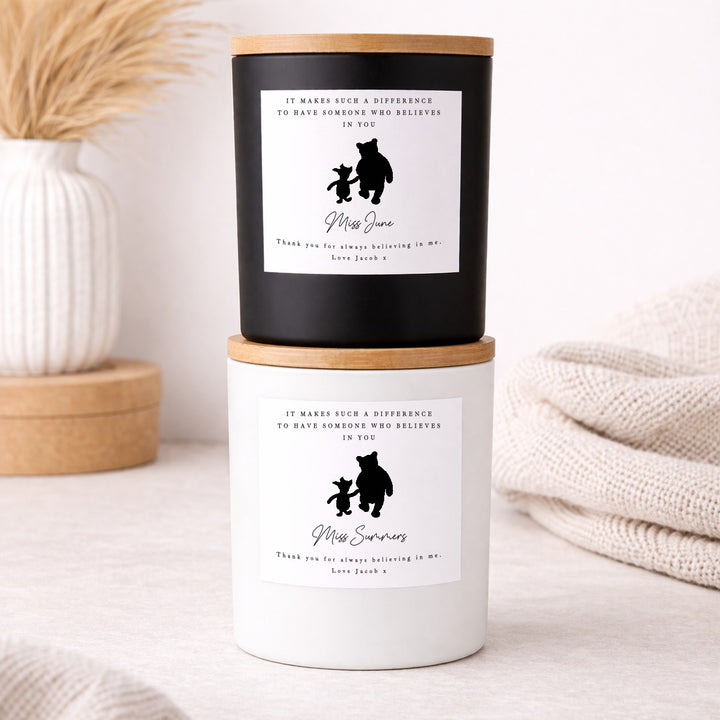 Personalised Pooh Bear Quote Teacher Gift Candle &amp; Box