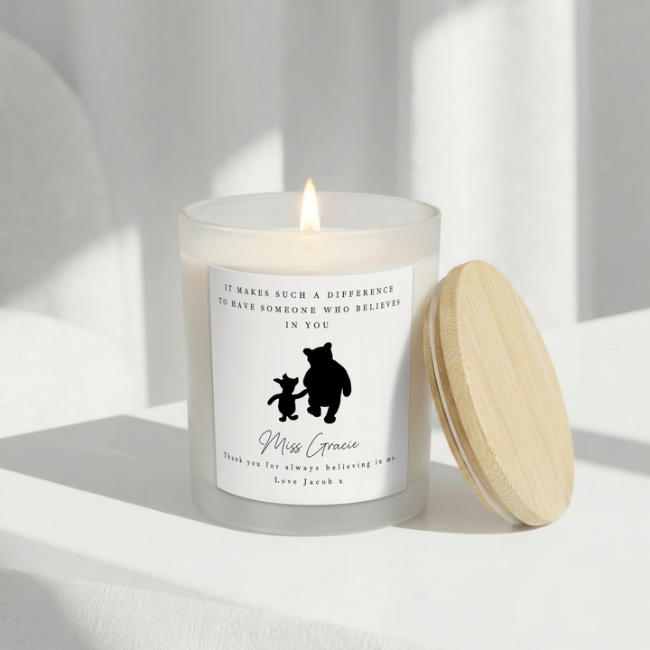 Personalised Pooh Bear Quote Teacher Gift Candle &amp; Box