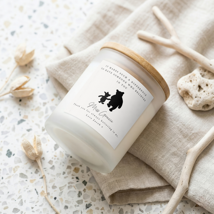 Personalised Pooh Bear Quote Teacher Gift Candle &amp; Box