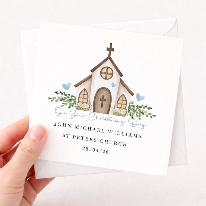 Personalised Blue On Your Christening Day Card