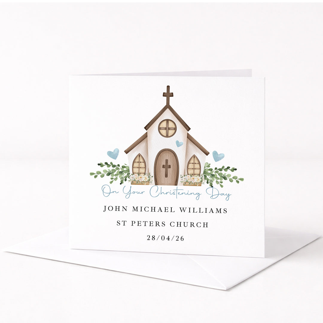 Personalised Blue On Your Christening Day Card