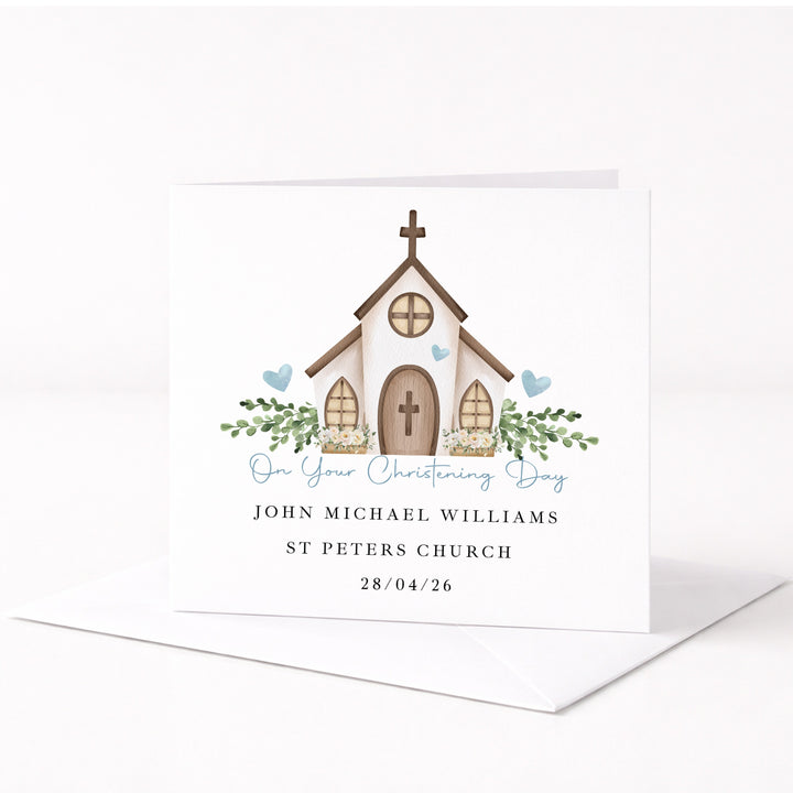 Personalised Blue On Your Christening Day Card