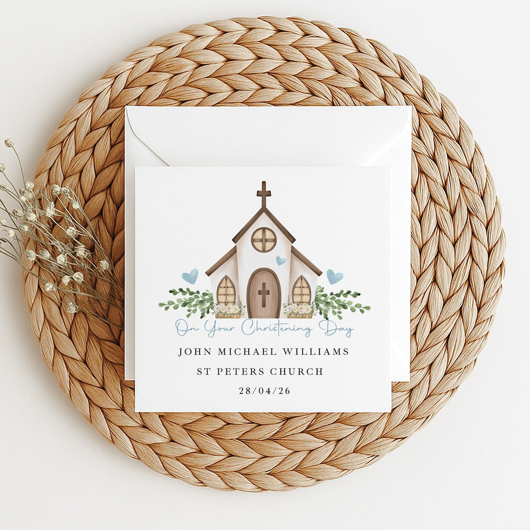 Personalised Blue On Your Christening Day Card