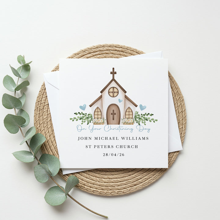 Personalised Blue On Your Christening Day Card