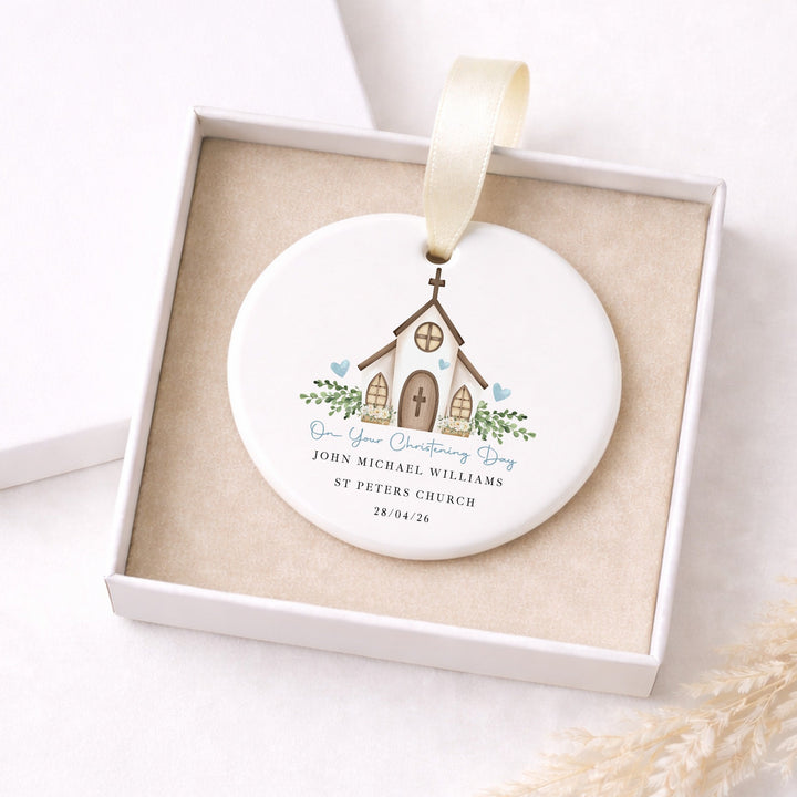Personalised Blue On Your Christening Day Gift Ornament