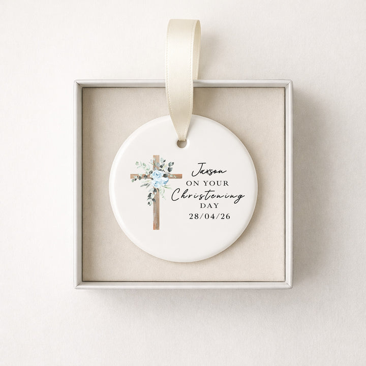 Personalised Blue Cross Christening Gift Ornament