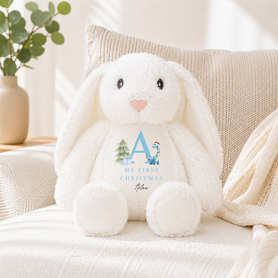 Personalised Blue Dinosaur Initial Christmas Soft Toy