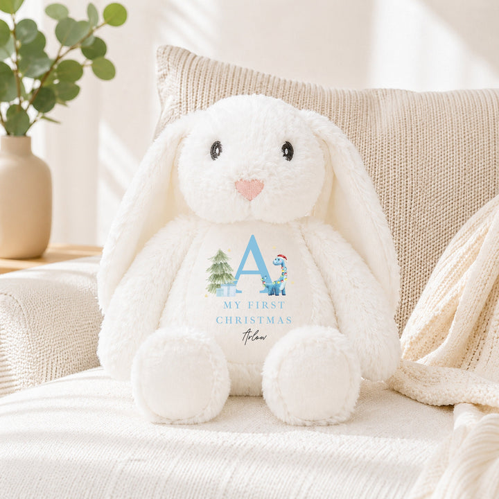 Personalised Blue Dinosaur Initial Christmas Soft Toy