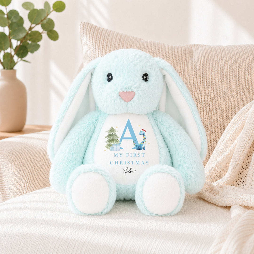 Personalised Blue Dinosaur Initial Christmas Soft Toy