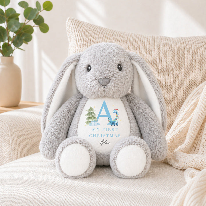 Personalised Blue Dinosaur Initial Christmas Soft Toy